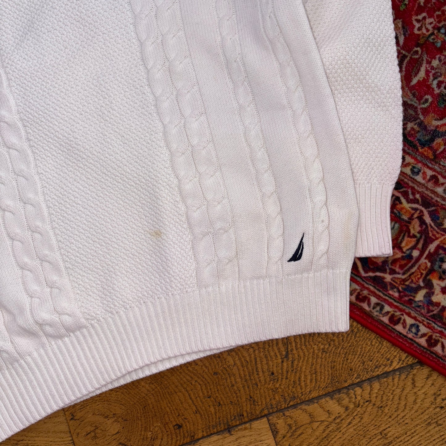 Vintage Nautica Cream Cable Fisherman Embroidered Knit Jumper - M