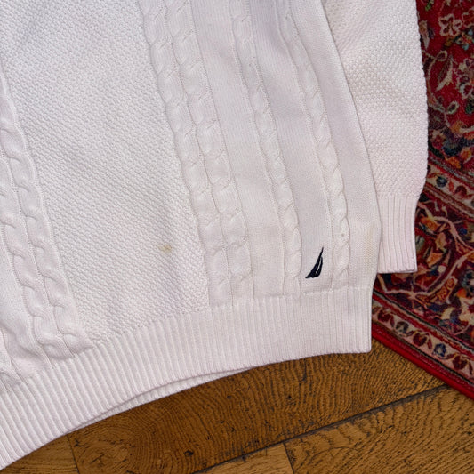 Vintage Nautica Cream Cable Fisherman Embroidered Knit Jumper - M