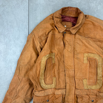 Vintage Orange Brown Genuine Leather Chore Jacket - M