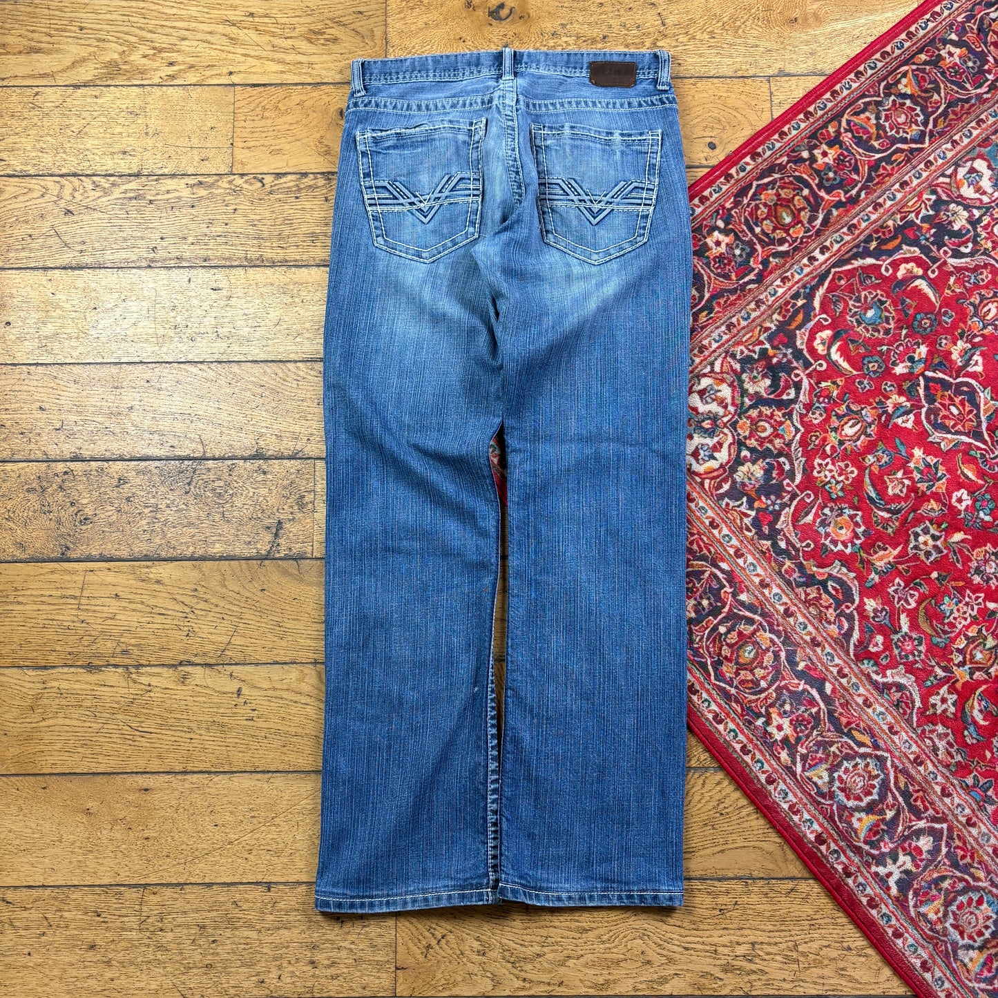 Vintage Blue Embroidered Y2K Hip Hop Baggy Jeans - 34