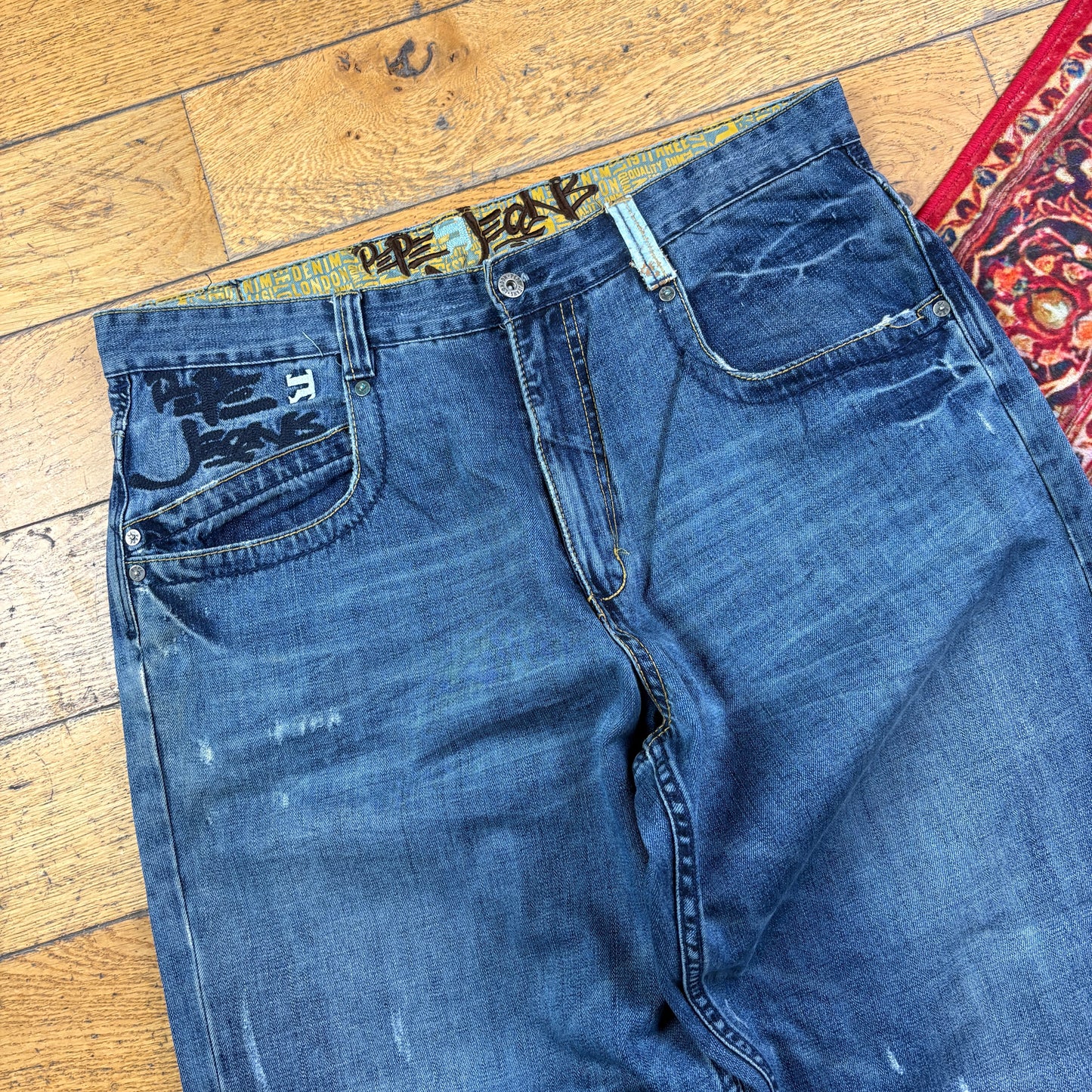 Vintage Pepe Jeans Blue Embroidered Y2K Hip Hop Baggy Jeans - 40