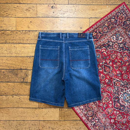 Vintage Embroidered Blue Hip Hop Baggy Shorts Jorts - 40