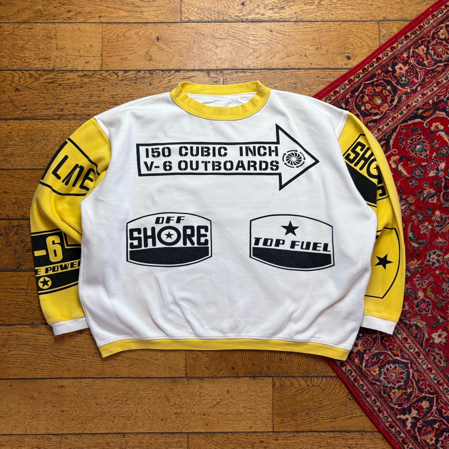 Vintage 90s White Yellow Motorsport Boxy Sweatshirt - XL