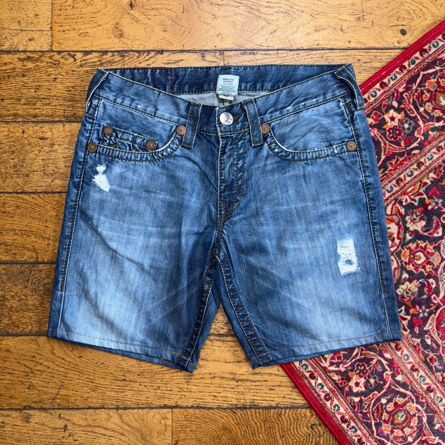 Vintage True Religion Blue Baggy Embroidered Y2K Shorts Jorts - 36