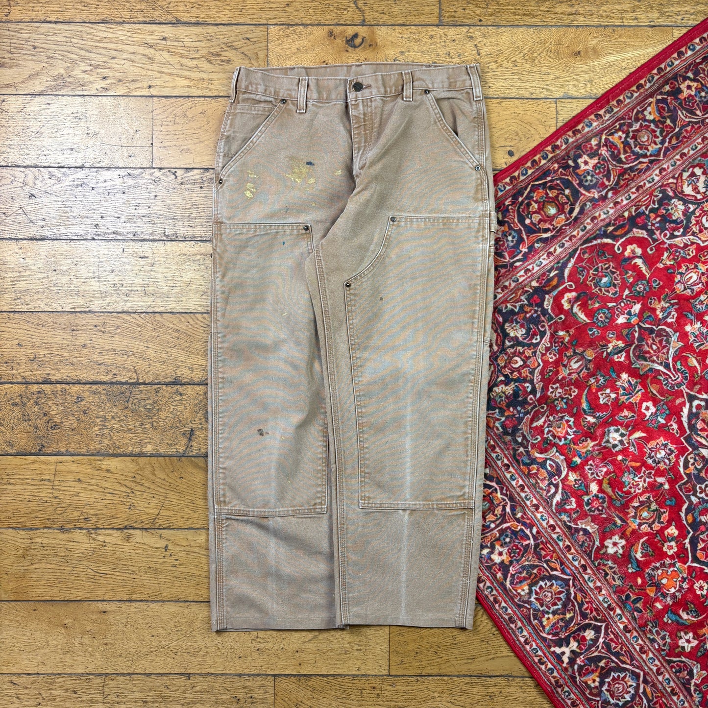 Vintage Carhartt Brown Double Knee Workwear Carpenter Baggy Trousers - 33