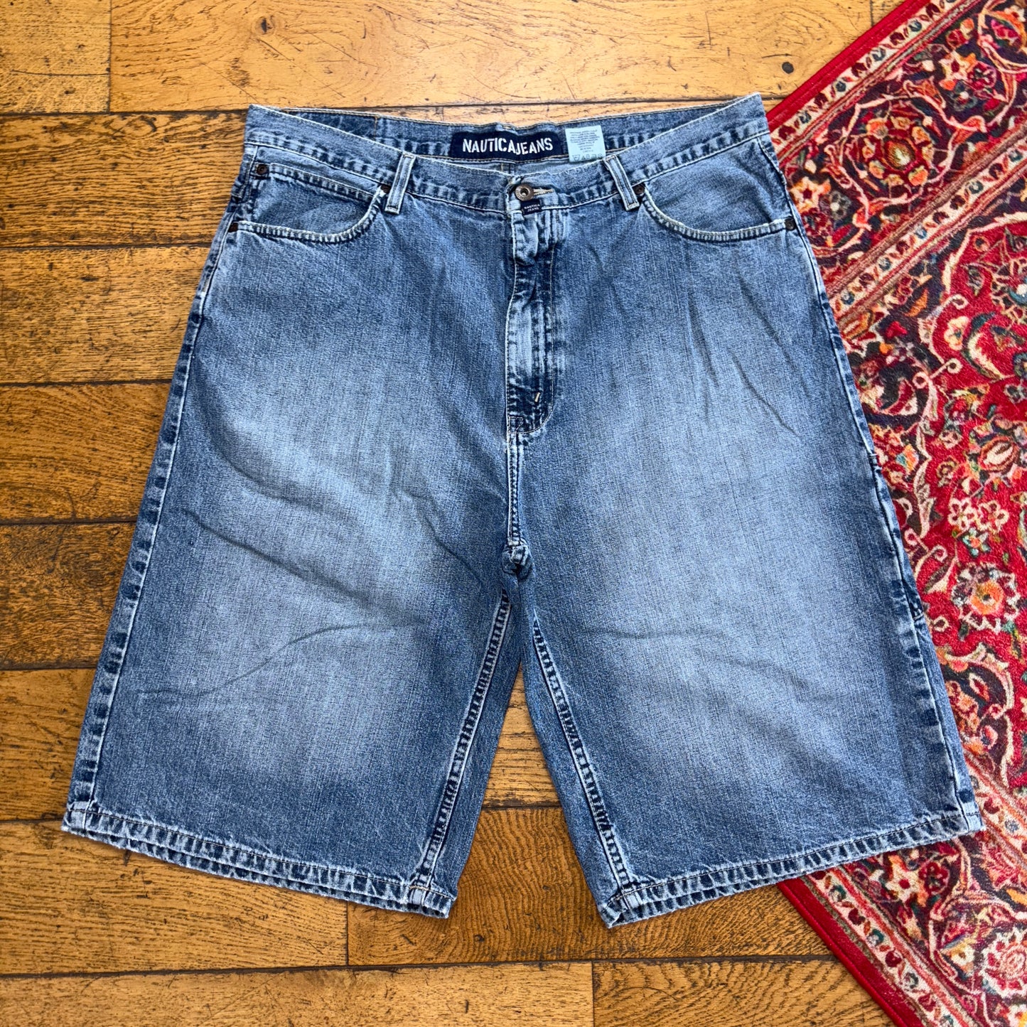 Vintage Nautica Blue Y2K Hip Hop Baggy Jeans Shorts Jorts - 38