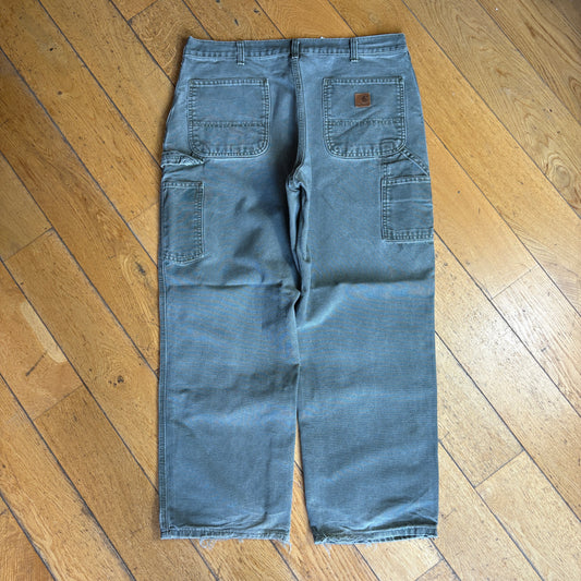Vintage Carhartt Khaki Green Workwear Carpenter Baggy Trousers - 36