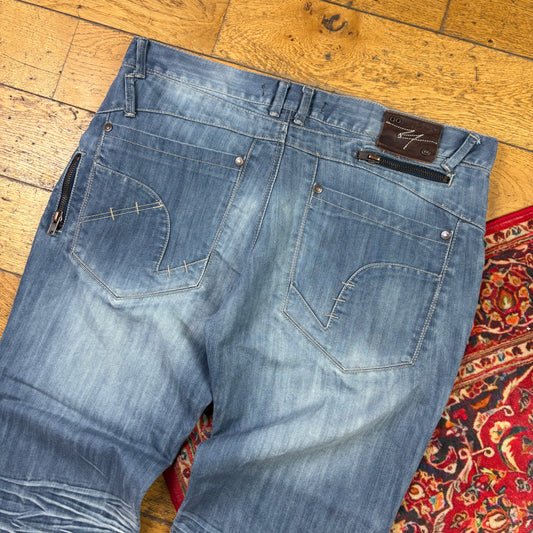 Vintage Blue Embroidered Y2K Hip Hop Baggy Jeans - 42