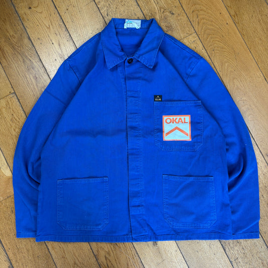 Vintage French Chore Workwear Jacket Blue Overcoat - L