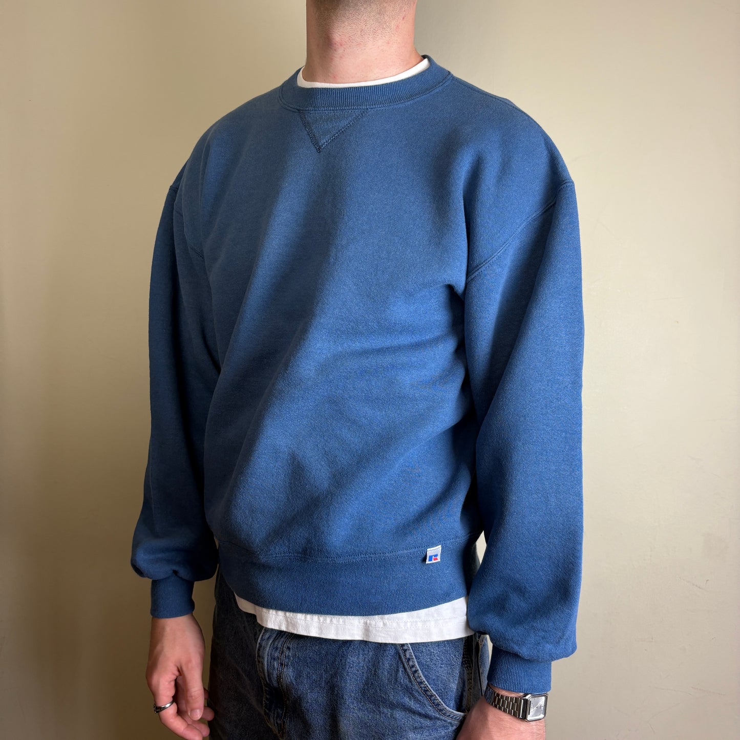 Vintage Russell Athletic Blue Boxy Blank Sweatshirt - L