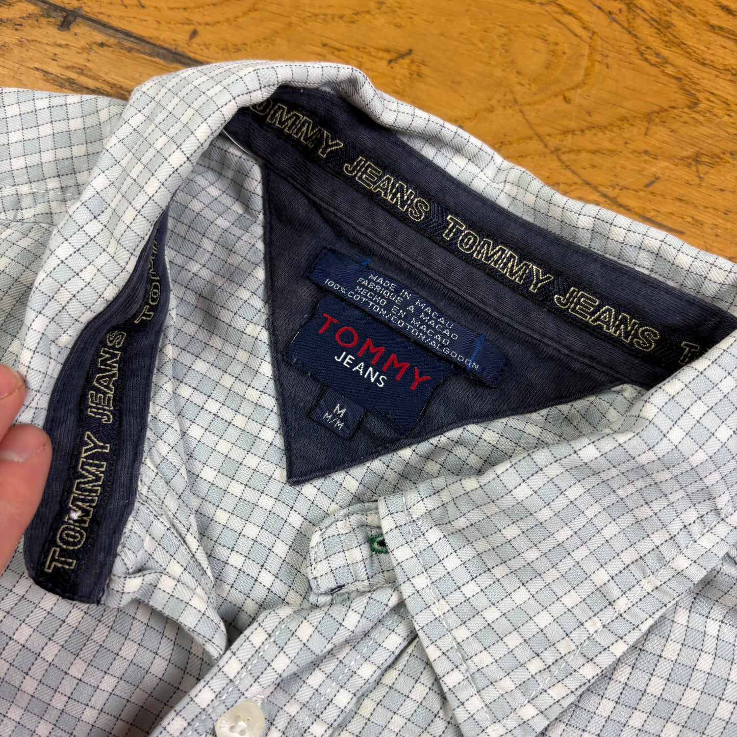 Vintage Tommy Hilfiger Blue Check Short Sleeve Embroidered Shirt - M