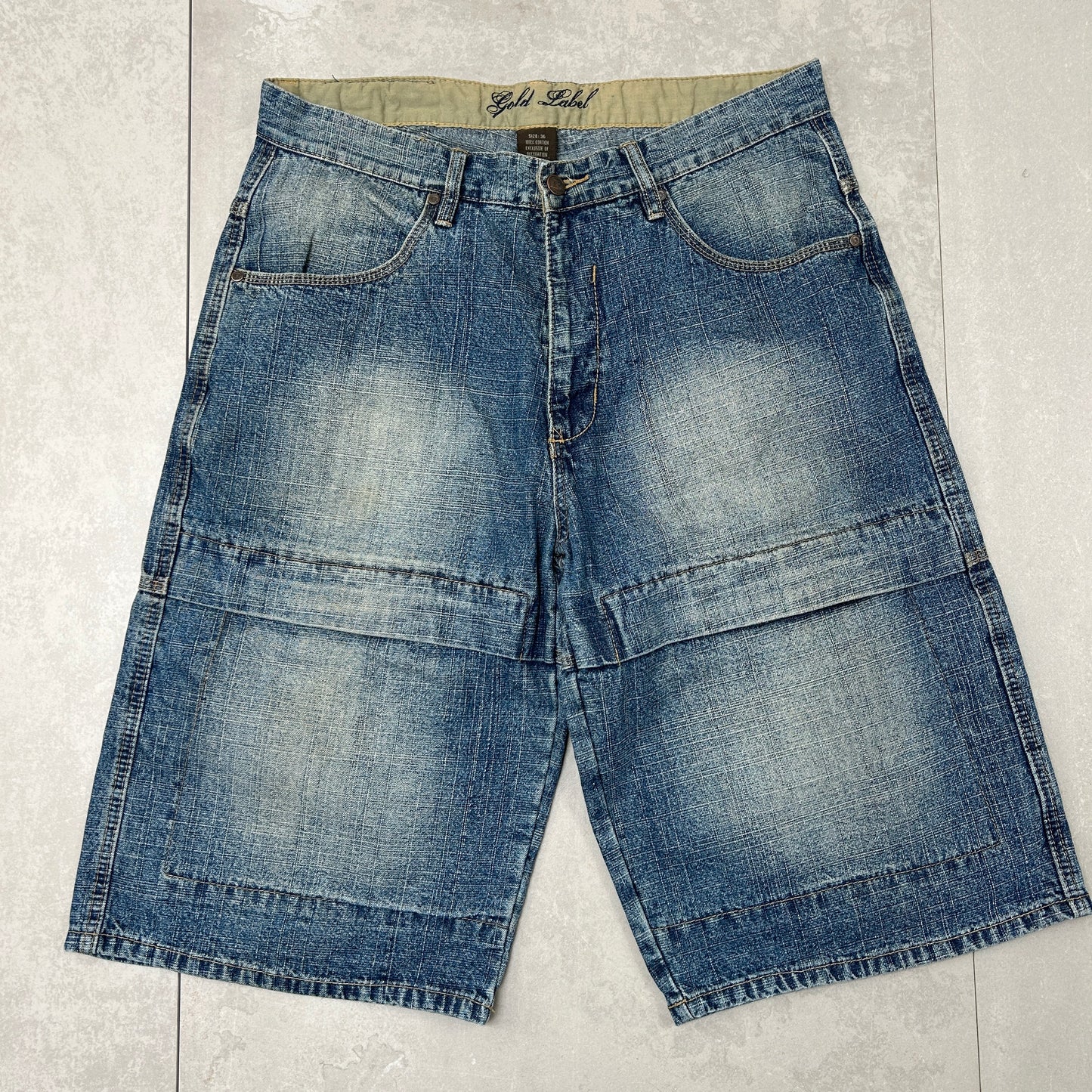 Vintage Double Knee Hip Hop Baggy Blue Shorts Jorts - 36