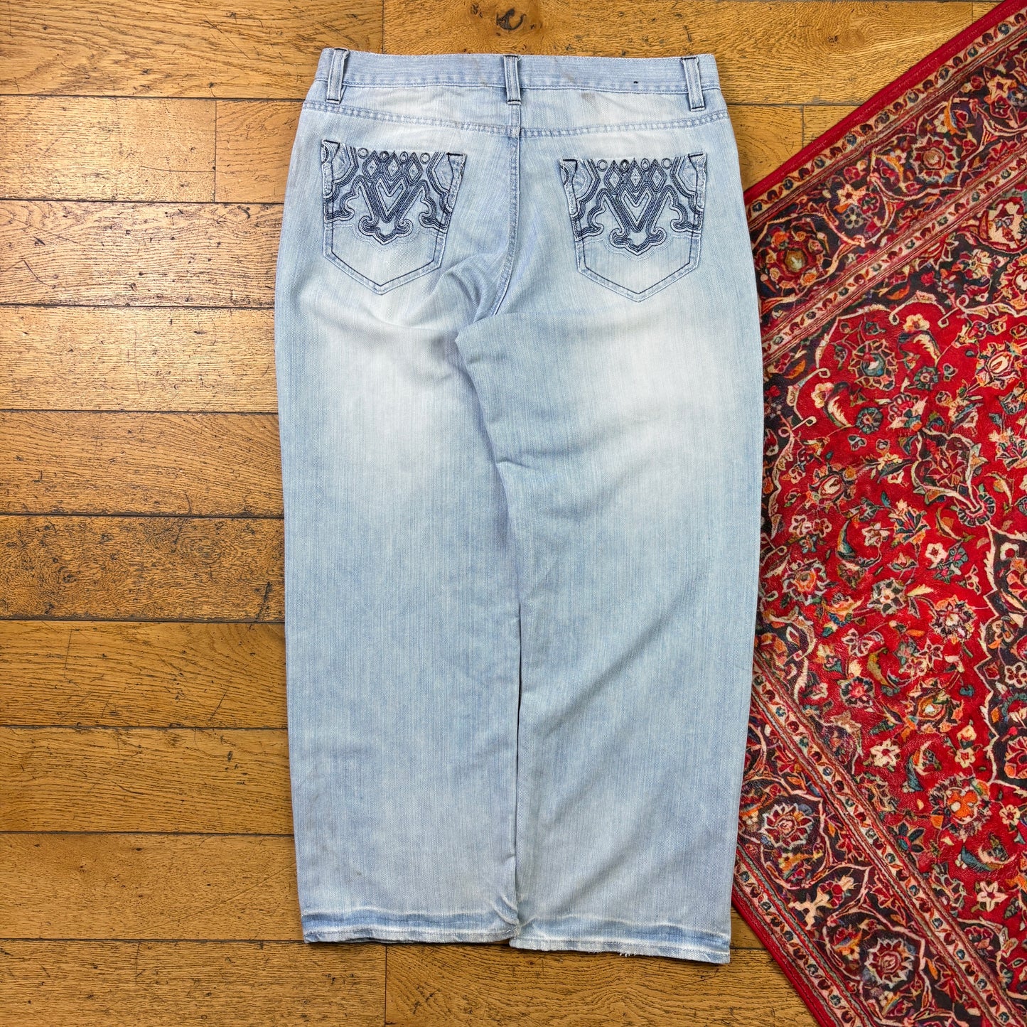 Vintage Avirex Blue Embroidered Y2K Hip Hop Baggy Jeans - 36