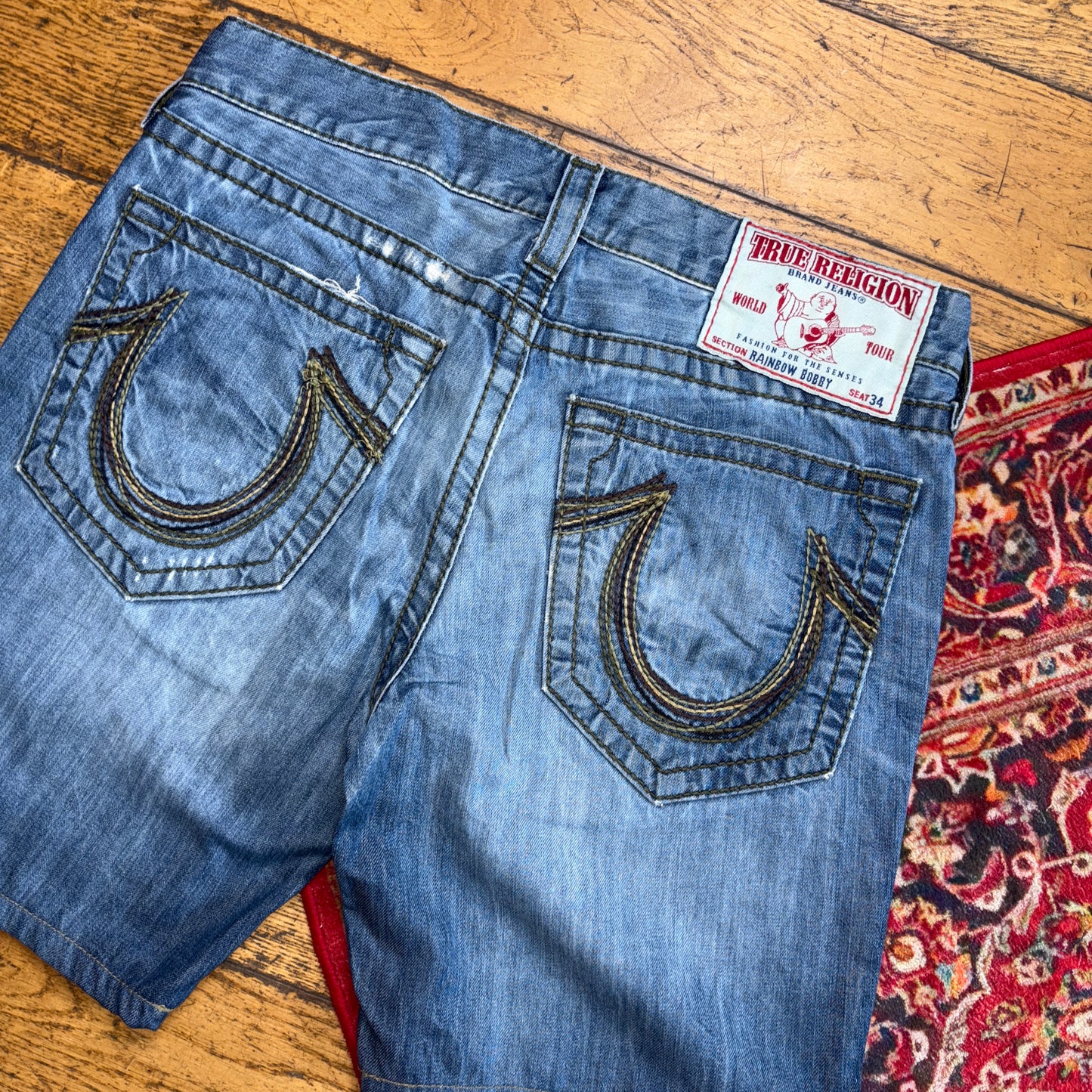 Vintage True Religion Blue Baggy Embroidered Y2K Shorts Jorts - 36