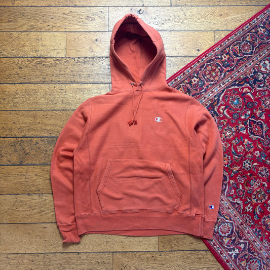 Vintage Champion Orange Embroidered Hoodie Sweatshirt - M