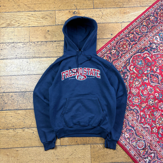 Vintage Champion Boxy Navy USA College Embroidered Hoodie Sweatshirt - S