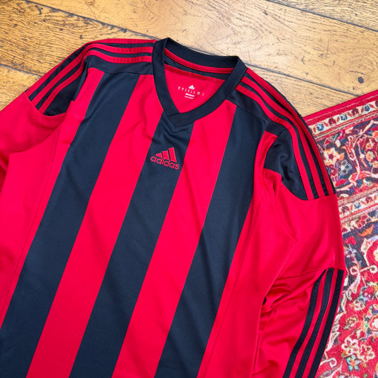 Vintage Adidas Red Black Stripe Long Sleeve Football T-Shirt - S