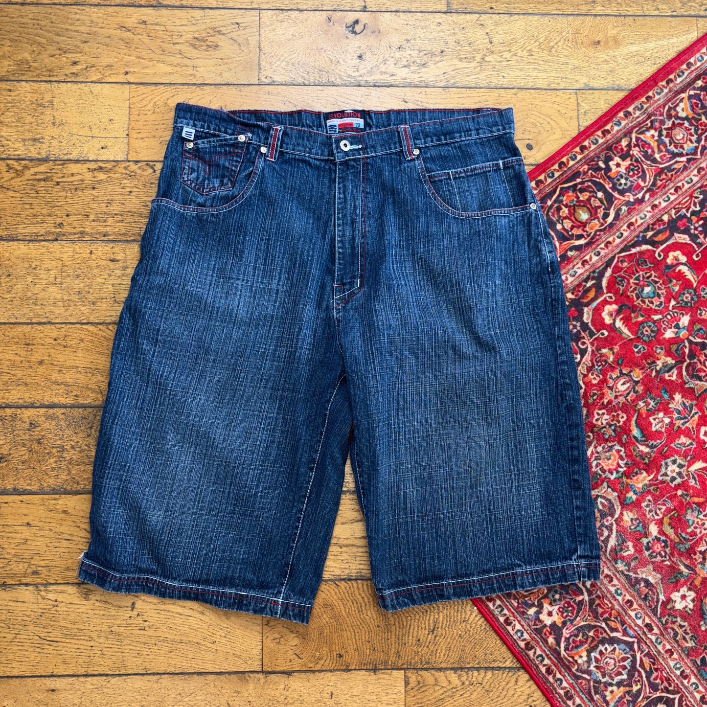 Vintage Embroidered Blue Hip Hop Baggy Shorts Jorts - 42