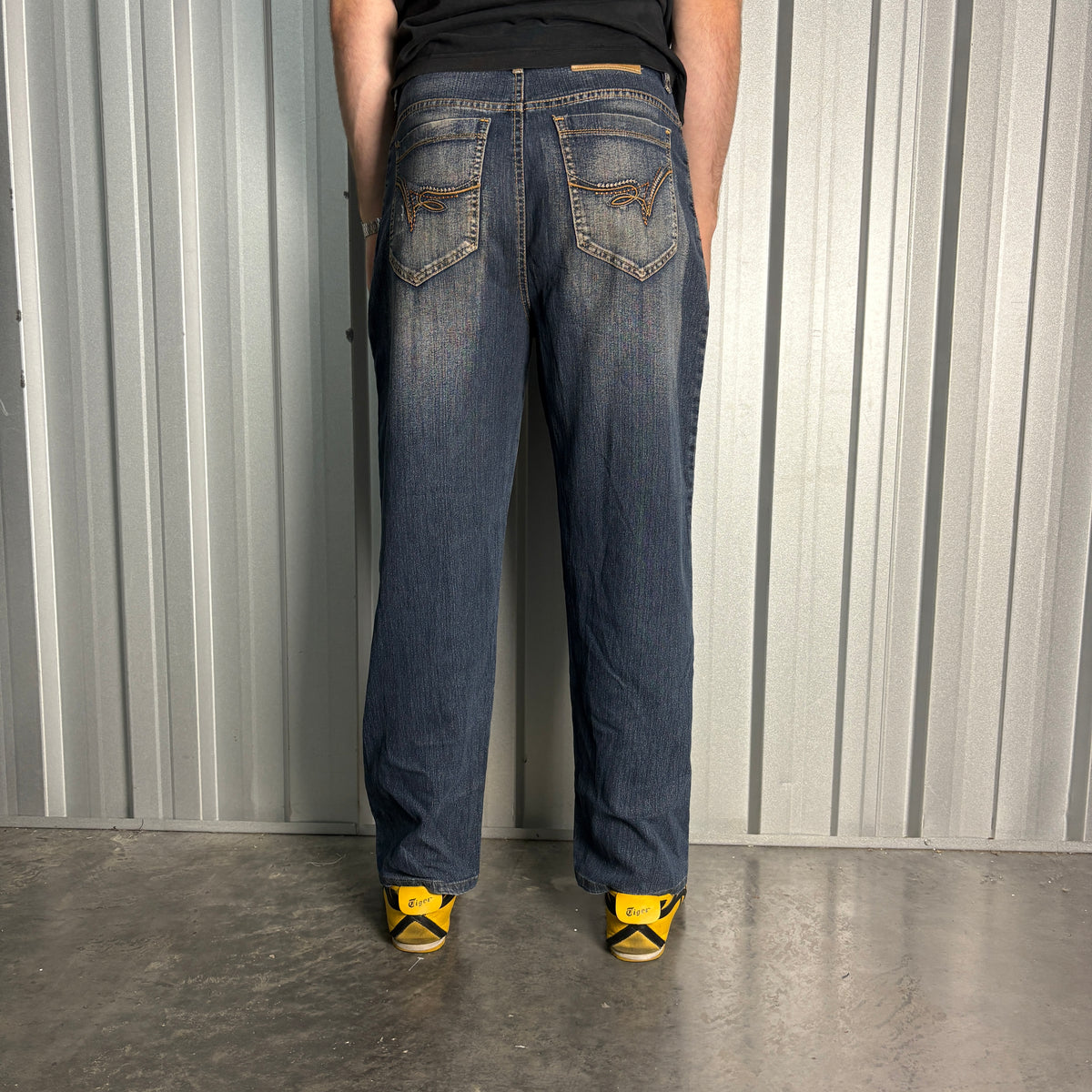 Embroidered Blue Japanese Denim Hip Hop Y2K Baggy Jeans - 32S