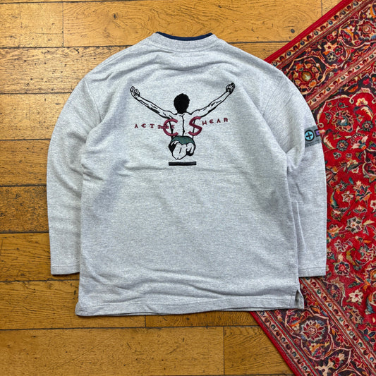 Vintage 90s Grey Running Athletics Embroidered Sweatshirt - M