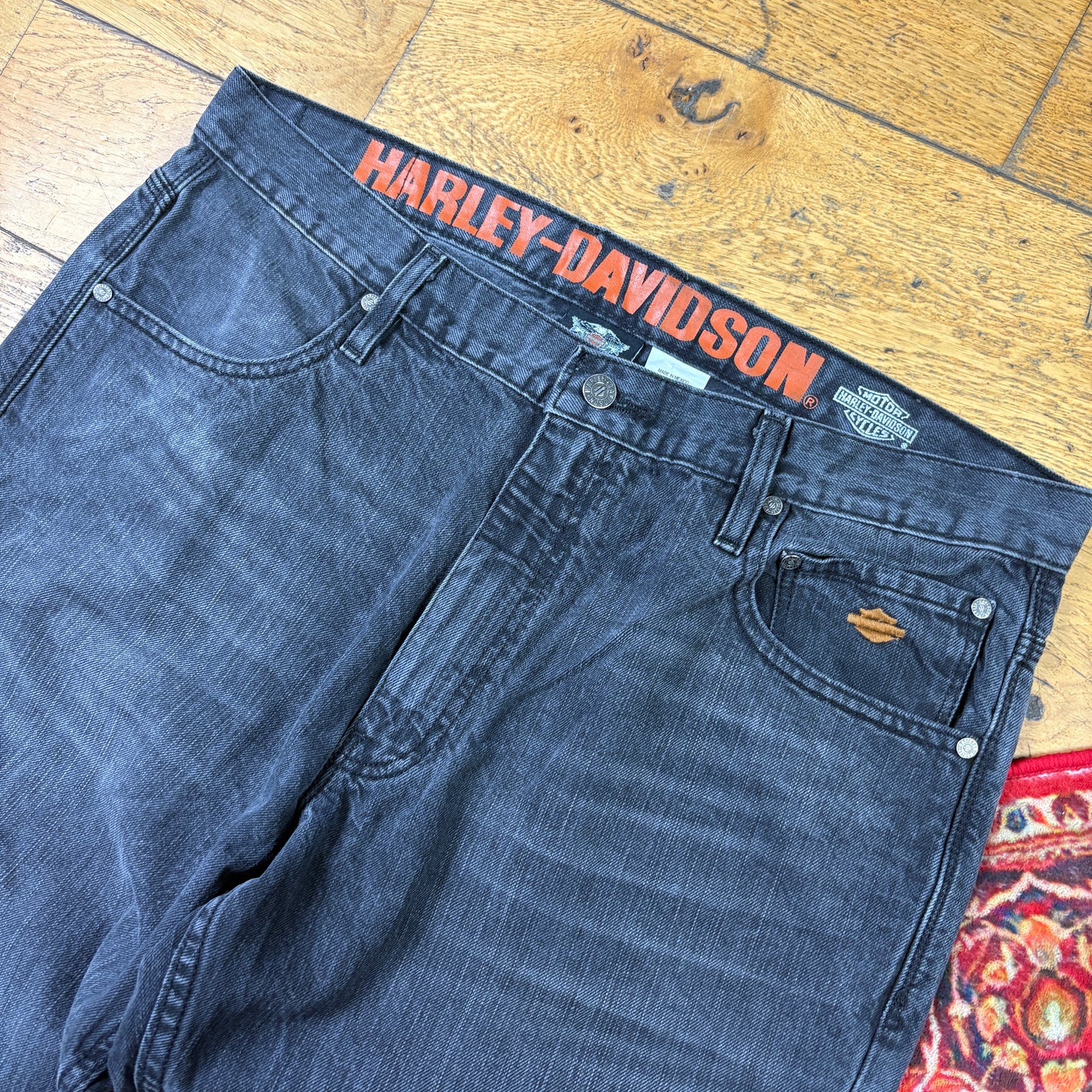 Vintage Harley Davidson Black Y2K Hip Hop Baggy Jeans - 38