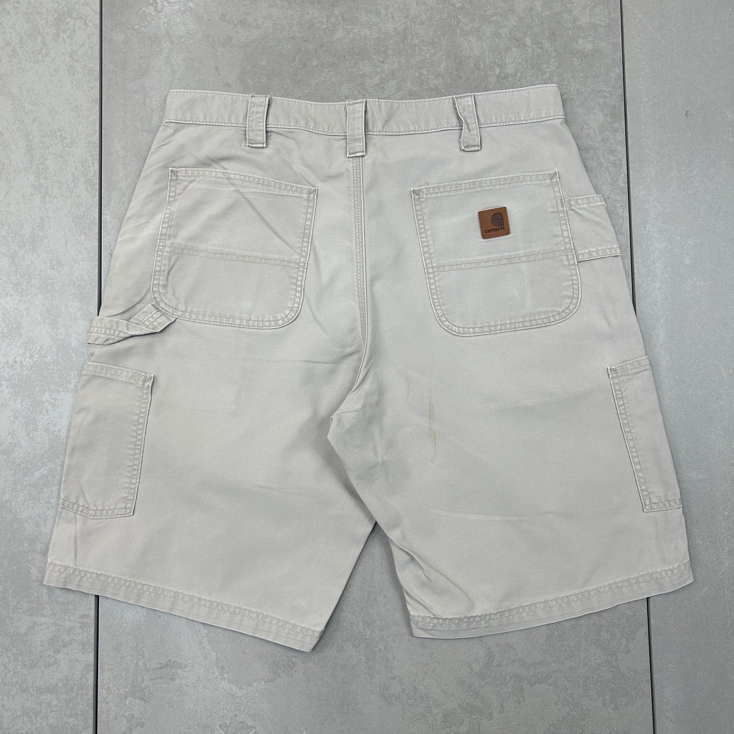 Vintage Carhartt Workwear Baggy Cream Carpenter Shorts - 36