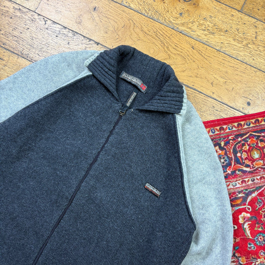 Vintage Napapijri Grey Zip Knit Jumper - L