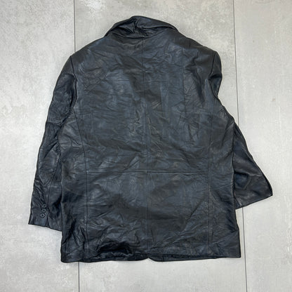 Vintage Charles Klein Leather Trench Jacket Black - XXL