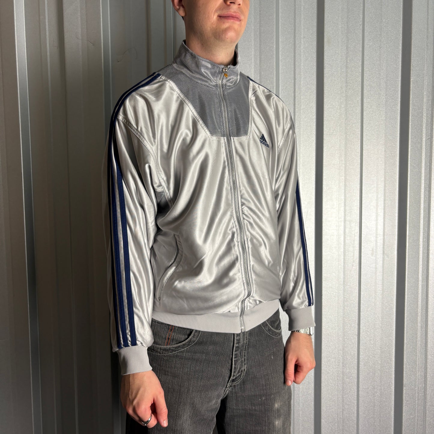 Vintage Adidas 90s Silver Grey Tracksuit Track Jacket - M