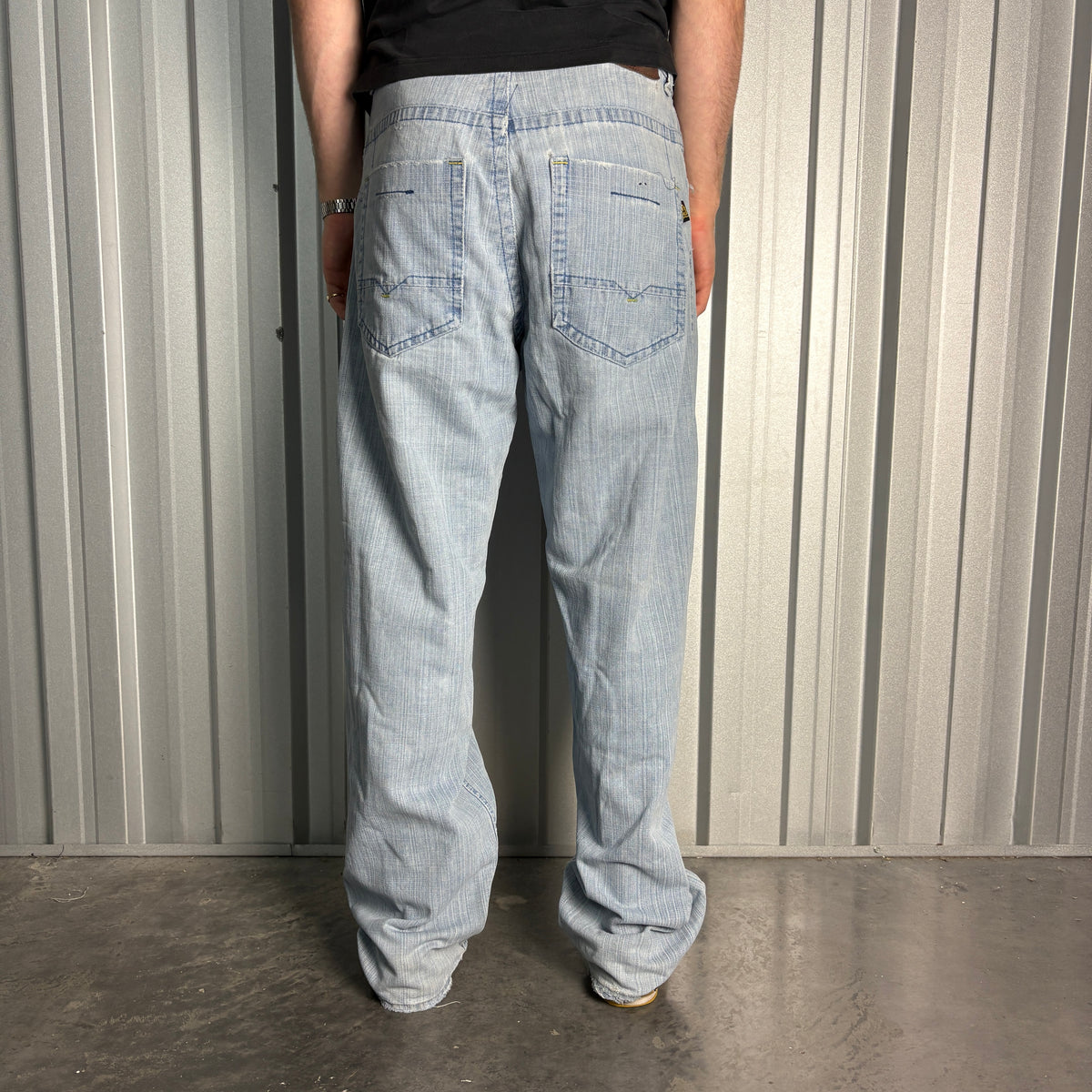 Royal Blue Embroidered Japanese Denim Hip Hop Y2K Baggy Jeans - 34R