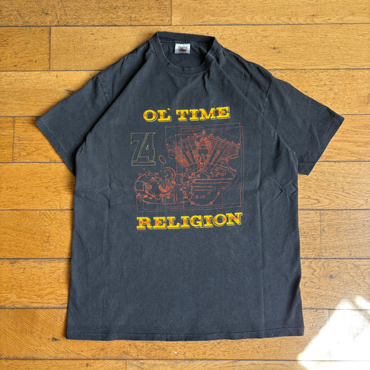 Vintage 90s Motorbike Engine Single Stitch Black Graphic T-Shirt - L