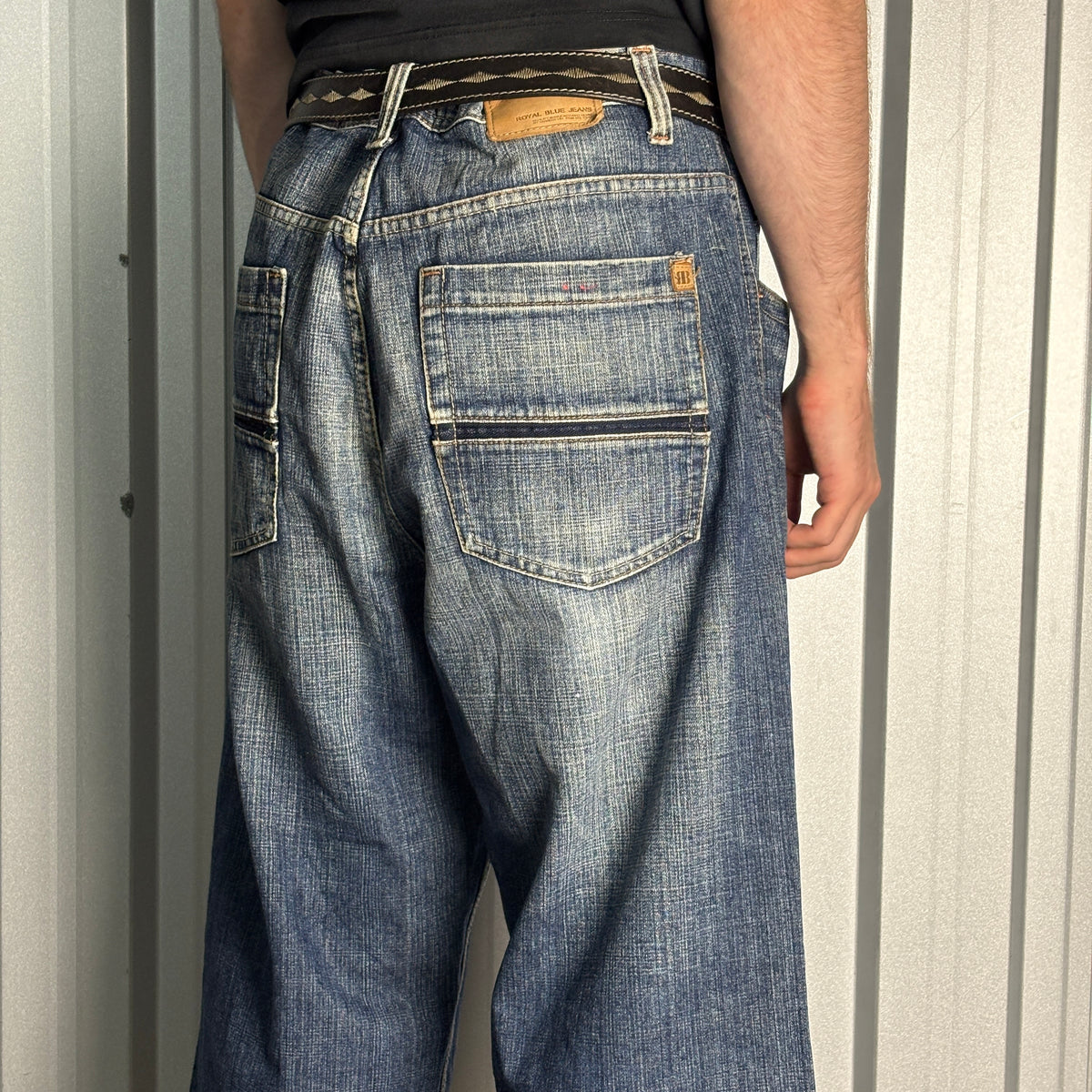 Royal Blue Embroidered Japanese Denim Hip Hop Y2K Long Shorts Baggy Jeans - 38