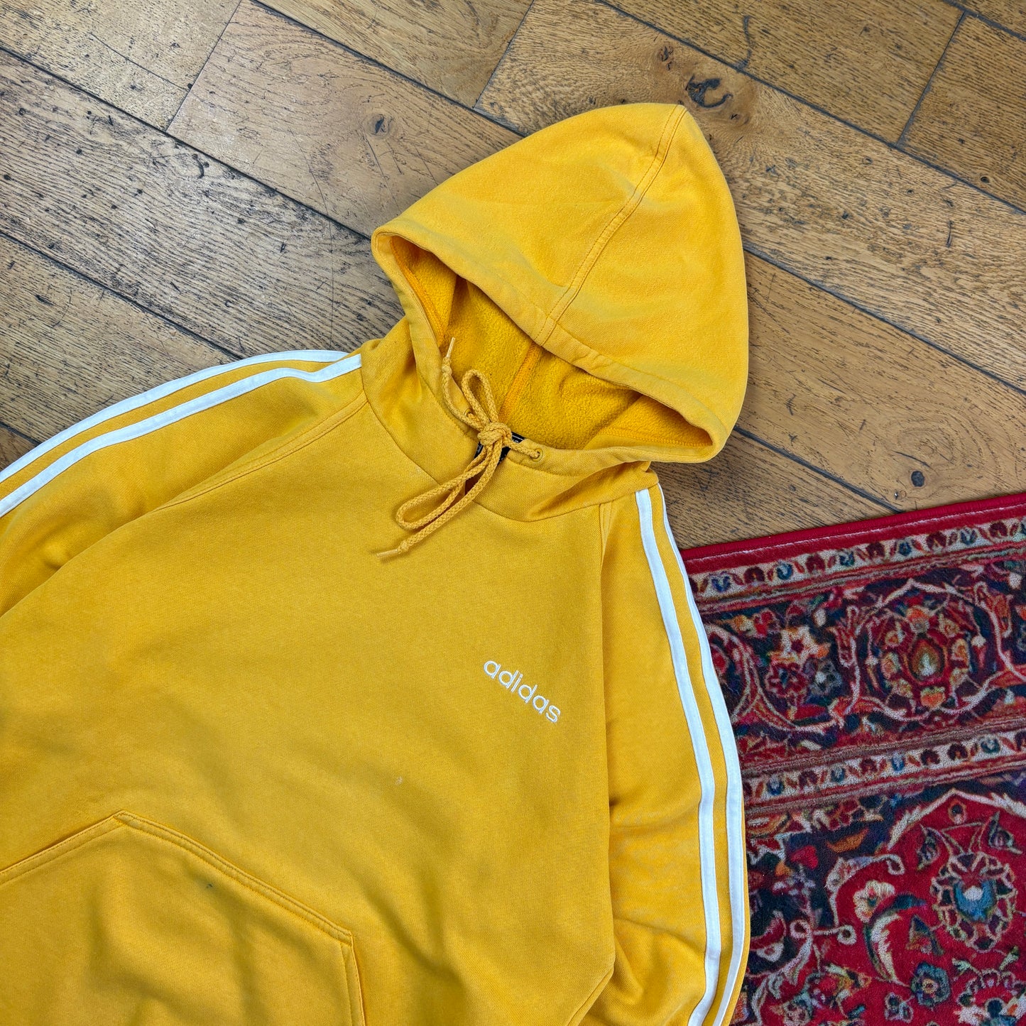 Vintage 90s Adidas Yellow Hoodie Embroidered Sweatshirt - S