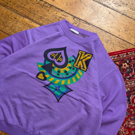 Vintage 90s Purple King Spades Graphic Sweatshirt - XL