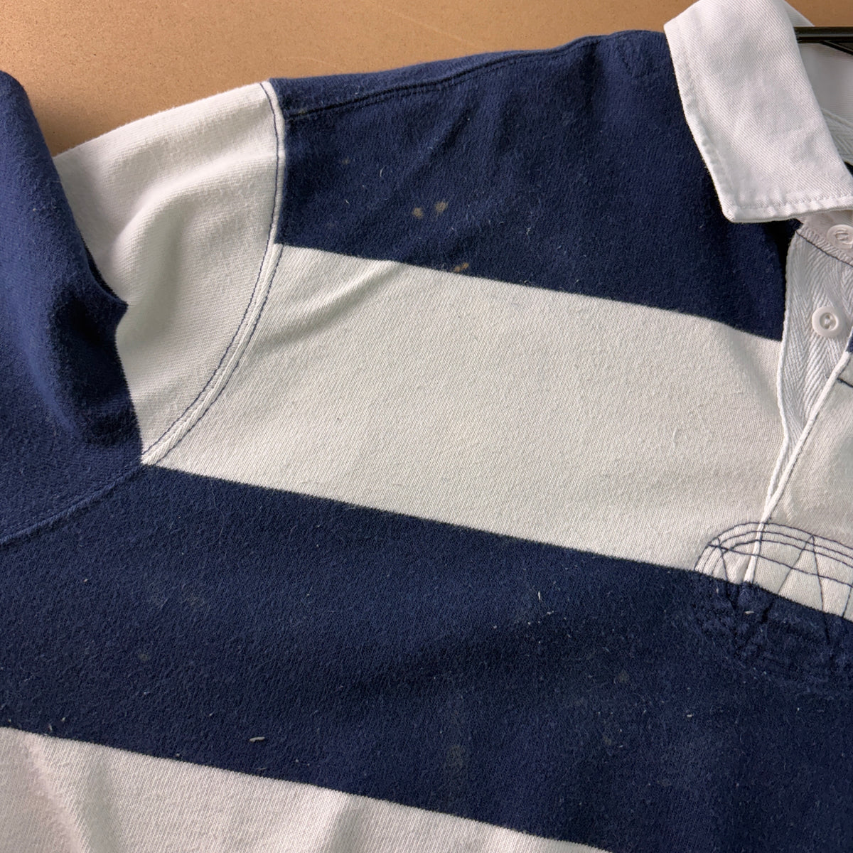 Vintage Ralph Lauren Navy White Stripe Rugby Polo Shirt - XL