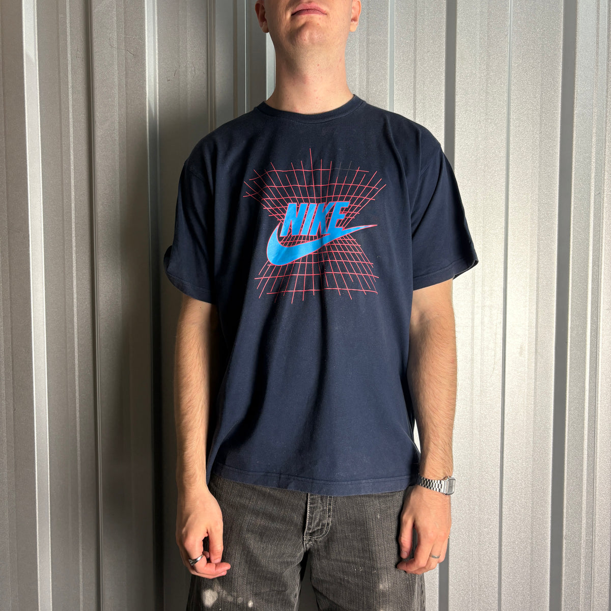 Vintage 90s Nike Navy Swoosh Graphic T-Shirt - L
