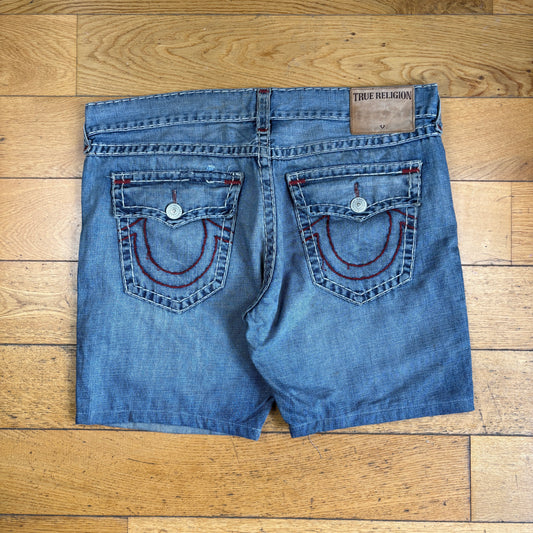 Vintage True Religion Blue Embroidered Y2K Shorts Jorts - 42