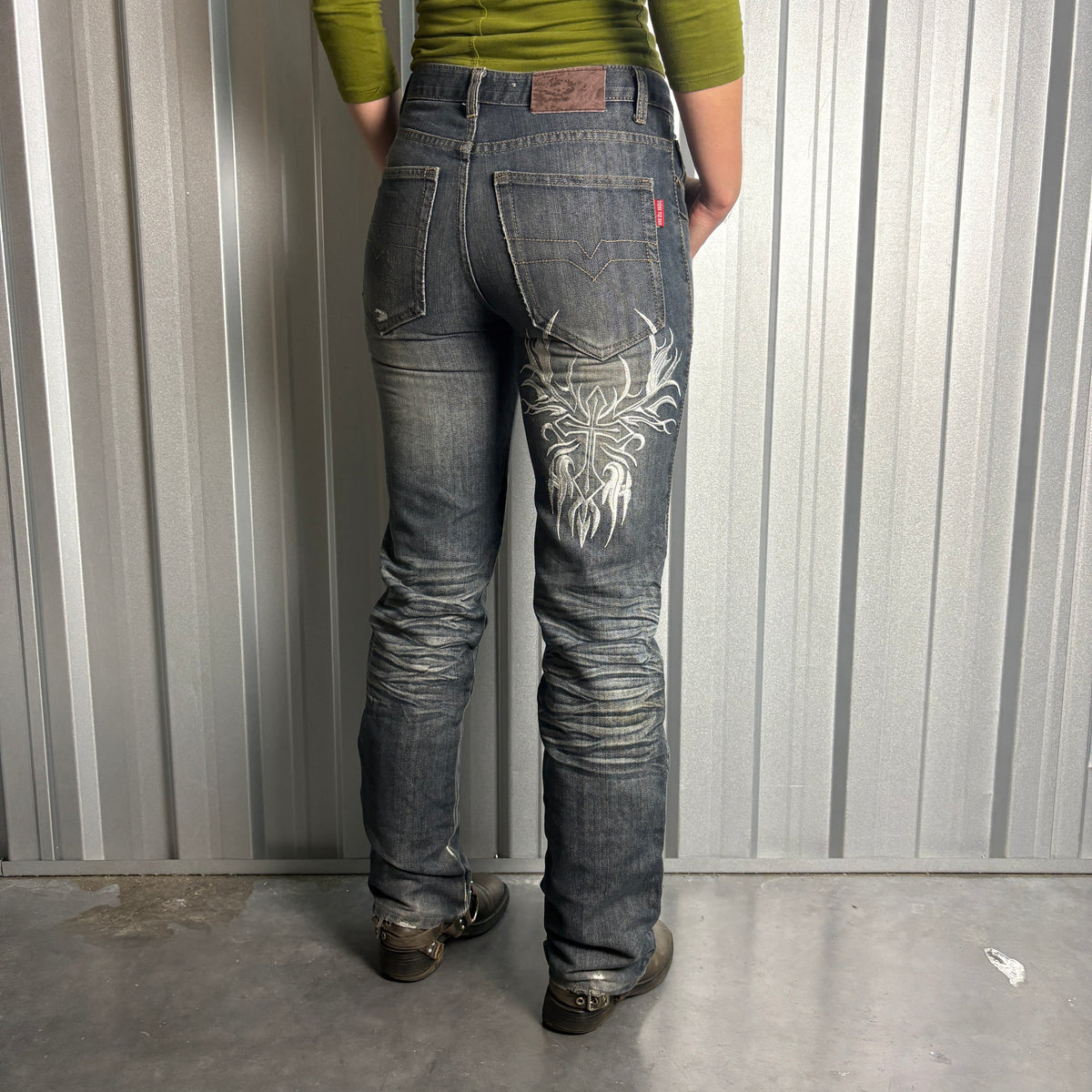 Embroidered Blue Japanese Denim Hip Hop Y2K Baggy Jeans - 30R