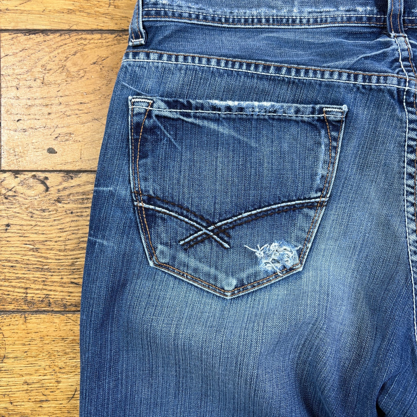 Vintage Blue Embroidered Y2K Hip Hop Baggy Jeans - 40