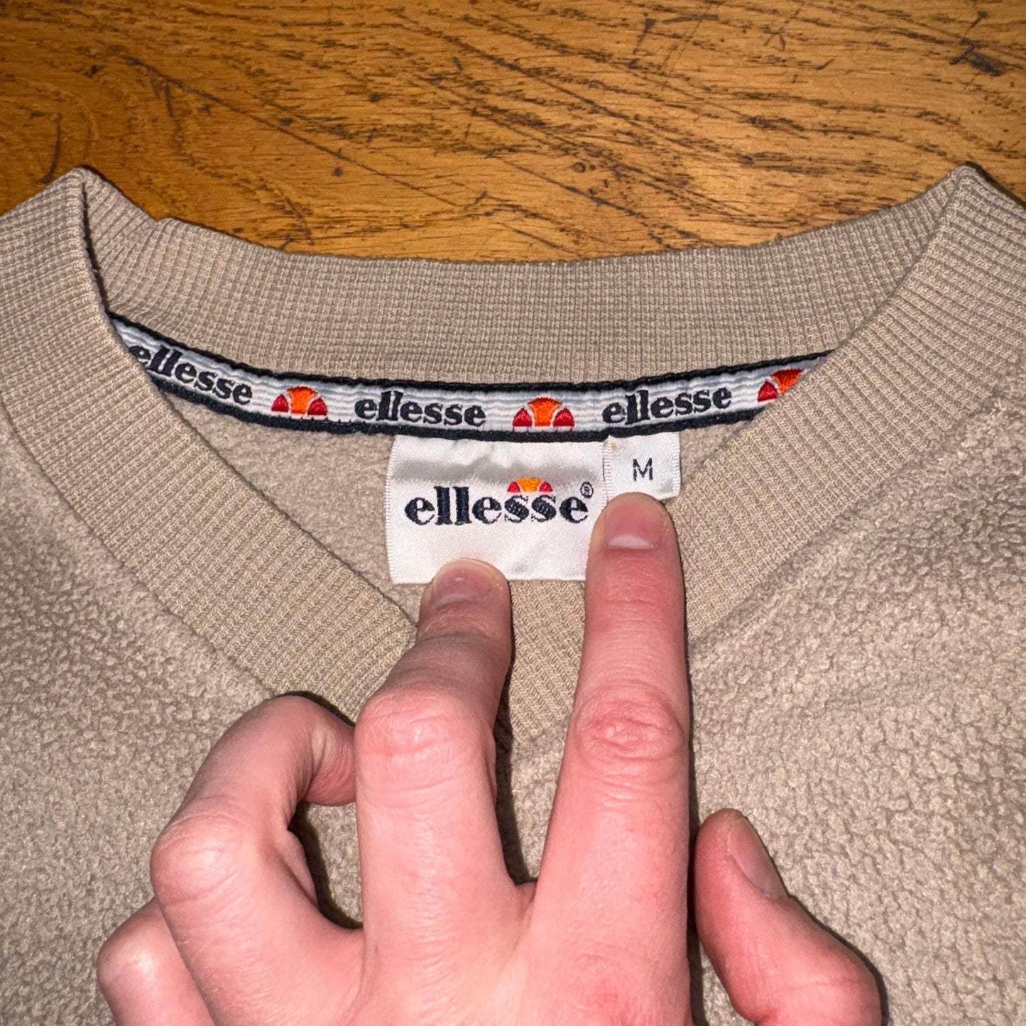 Vintage 90s Ellesse Green Khaki Fleece Embroidered Sweatshirt - M