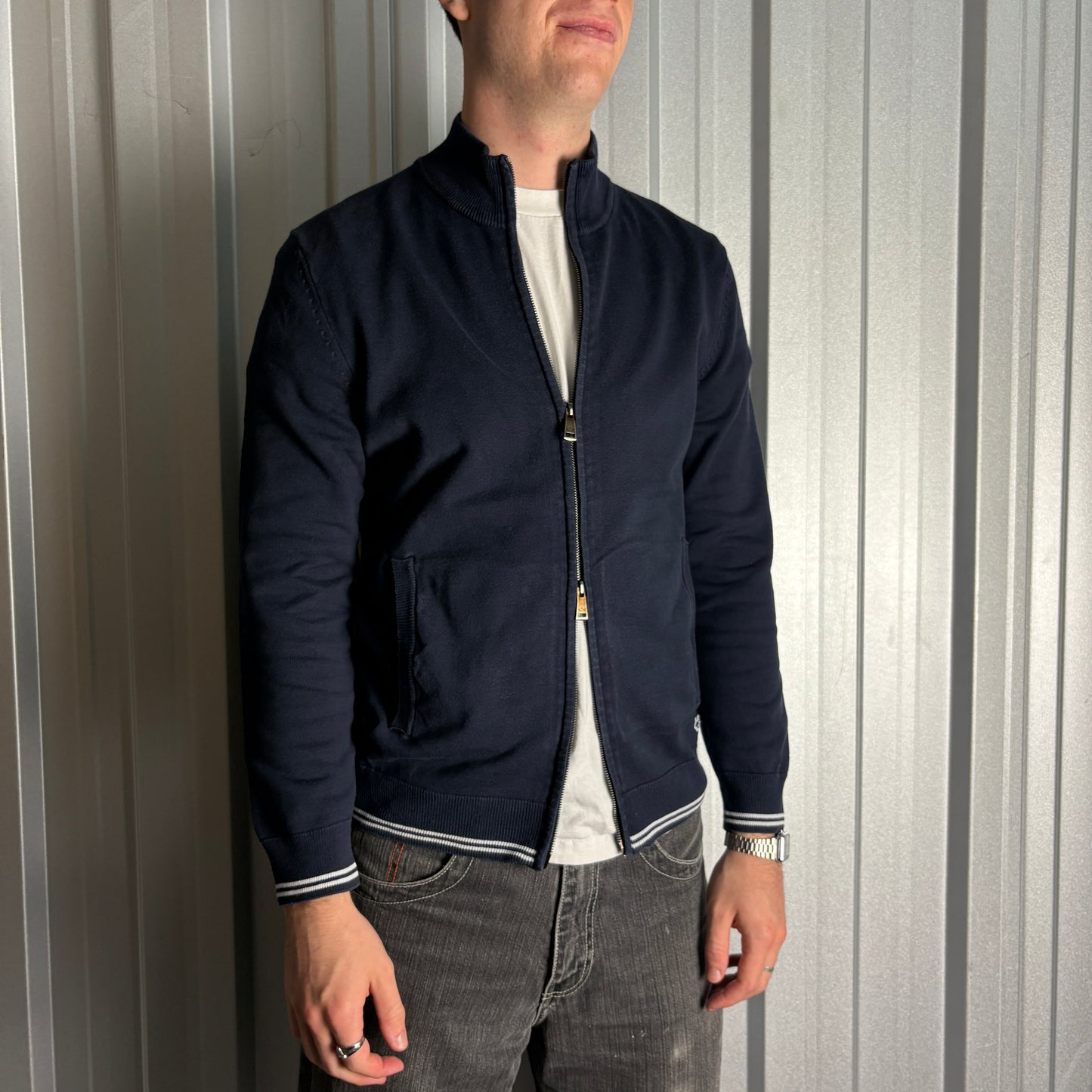 Vintage Paul And Shark Double Zip Navy Embroidered Sweatshirt - S