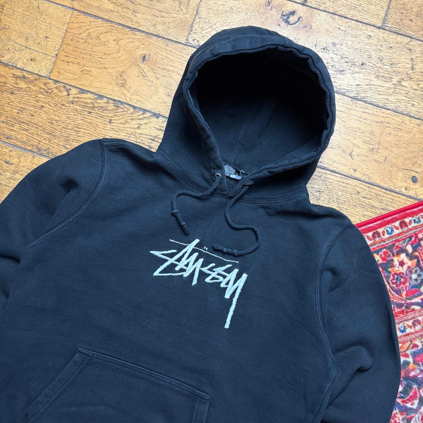 Vintage Stussy Black Embroidered Hoodie Sweatshirt - S