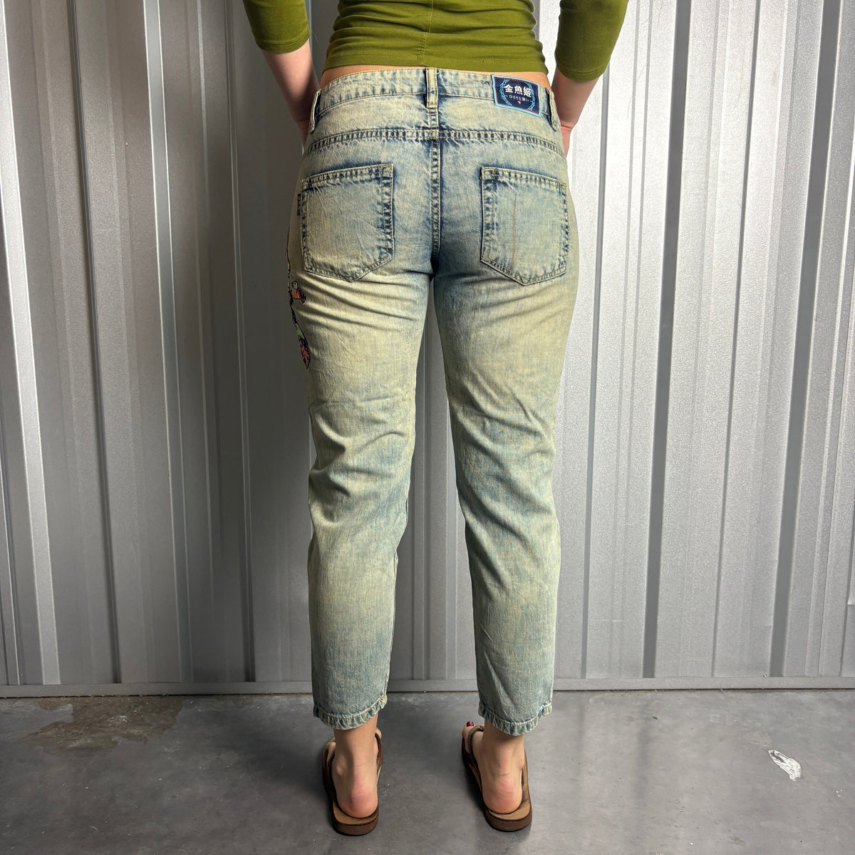 Embroidered Jizo Blue Capri Anime Japanese Denim Hip Hop Y2K Jeans - 32