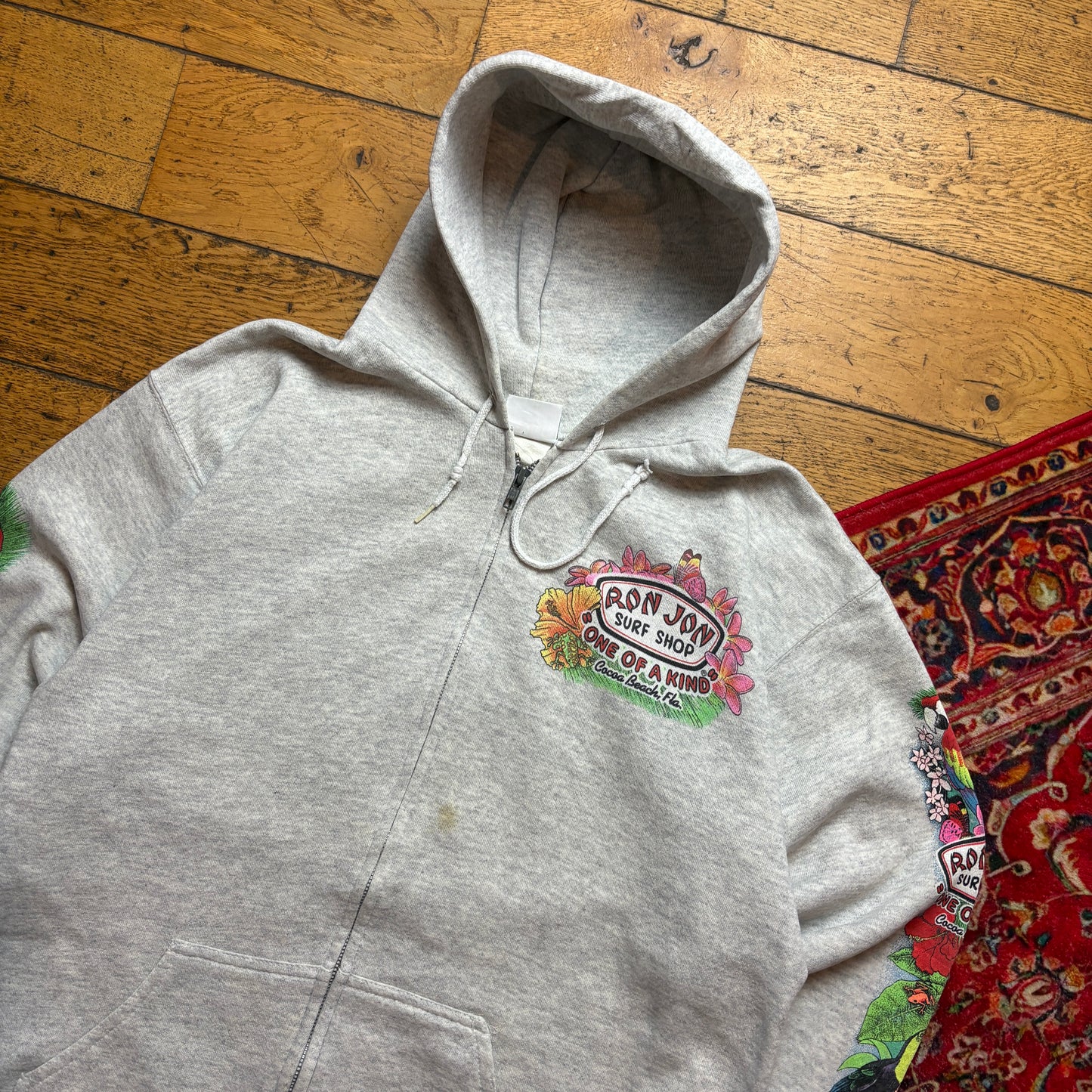 Vintage 1992 Ron Jon Surfwear Grey Zip Hoodie Sweatshirt - M
