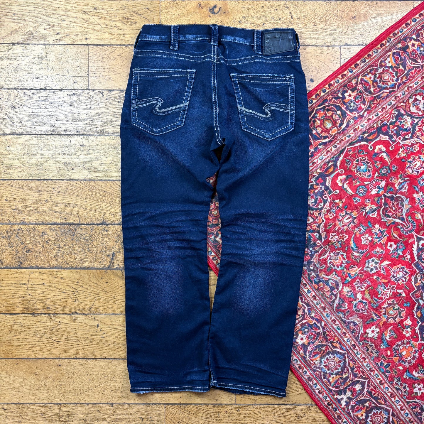 Vintage Blue Embroidered Y2K Hip Hop Baggy Jeans - 40