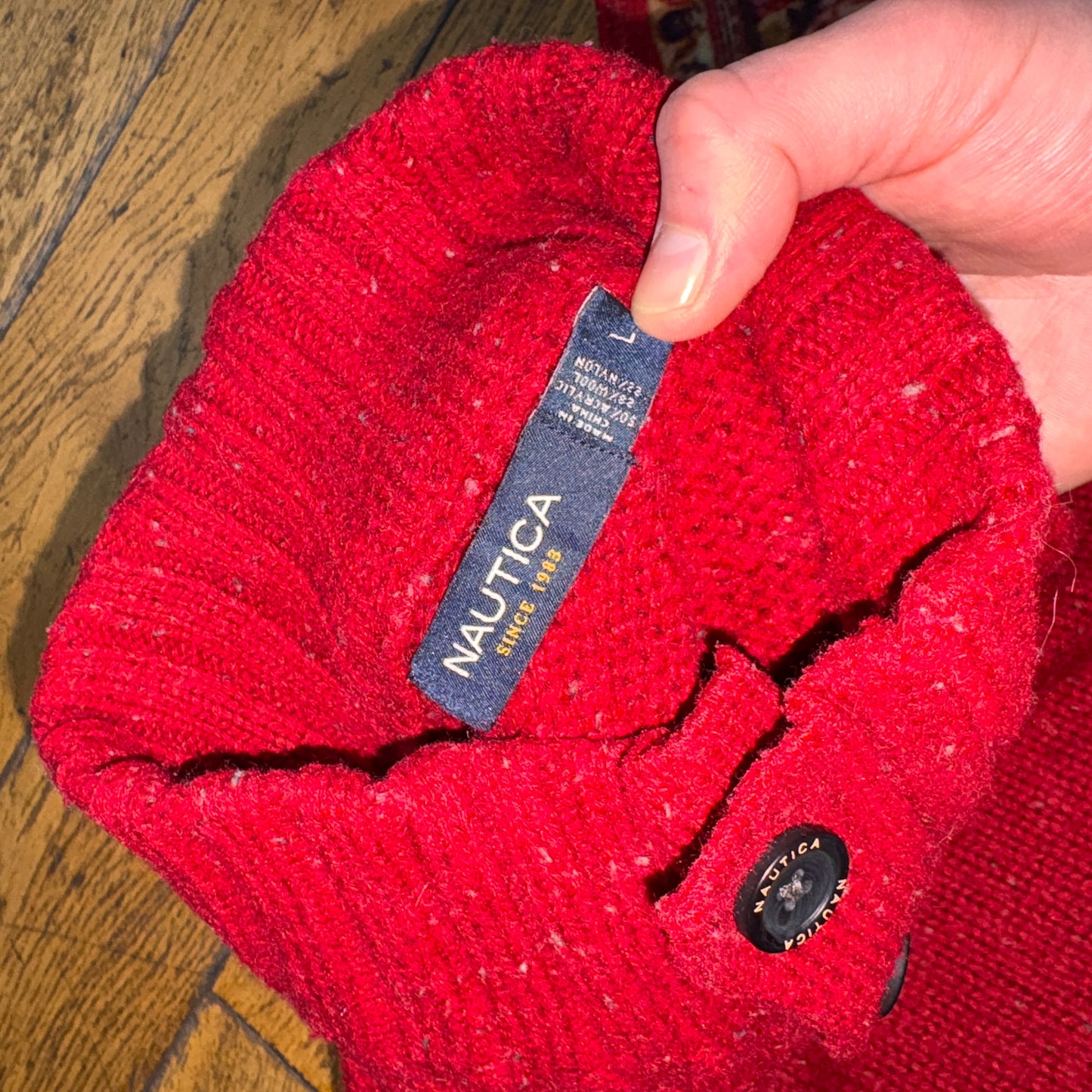 Vintage Nautica Red Embroidered Knit Jumper - XL