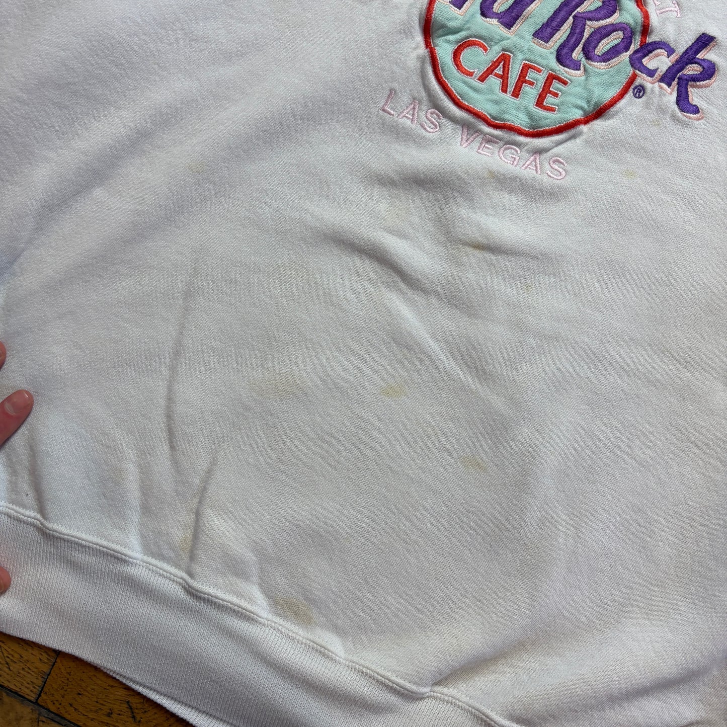 Vintage 90s Hard Rock Cafe White Embroidered Sweatshirt - XL