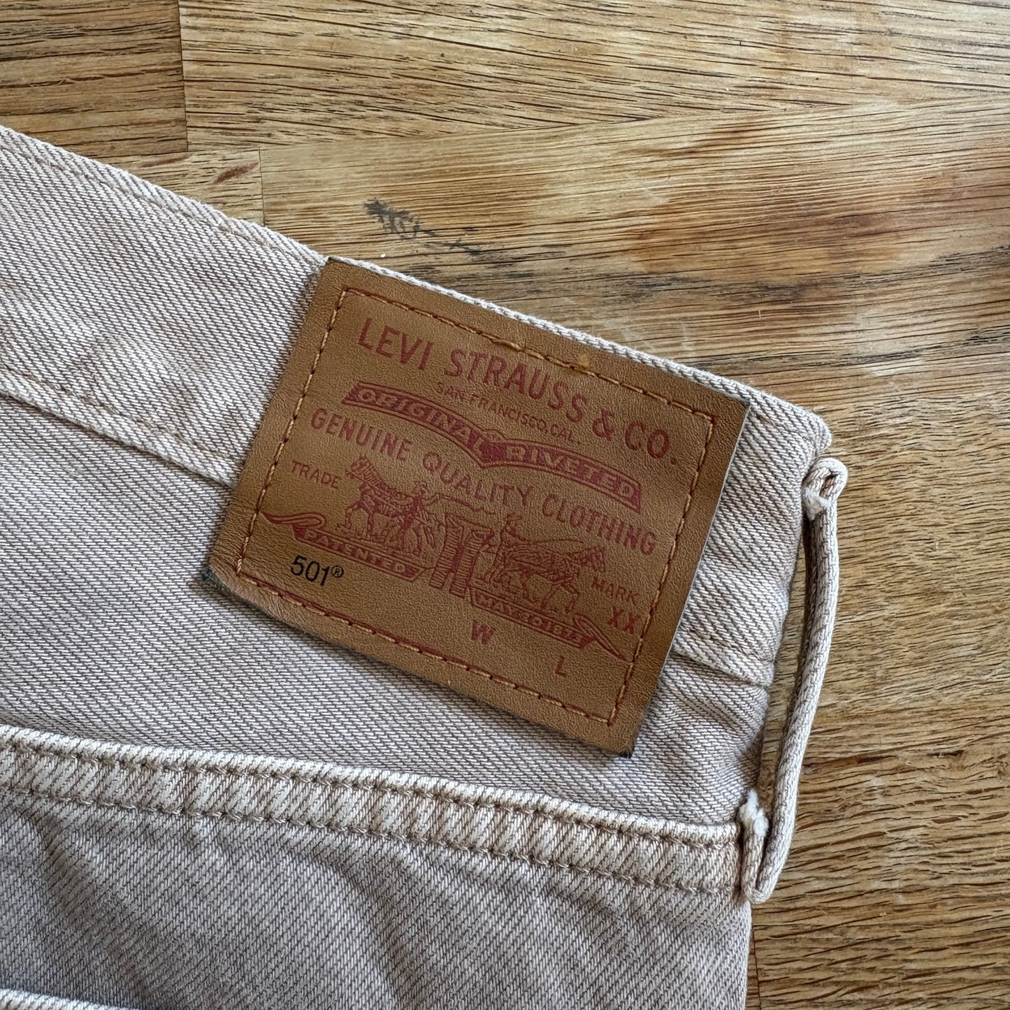 Vintage Levis 501 Straight Brown Cream Denim Jeans - 31R