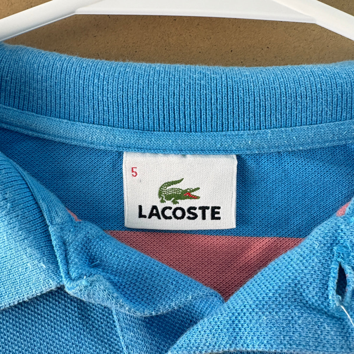 Vintage Lacoste Blue Pink Stripe 00s Polo Shirt - S