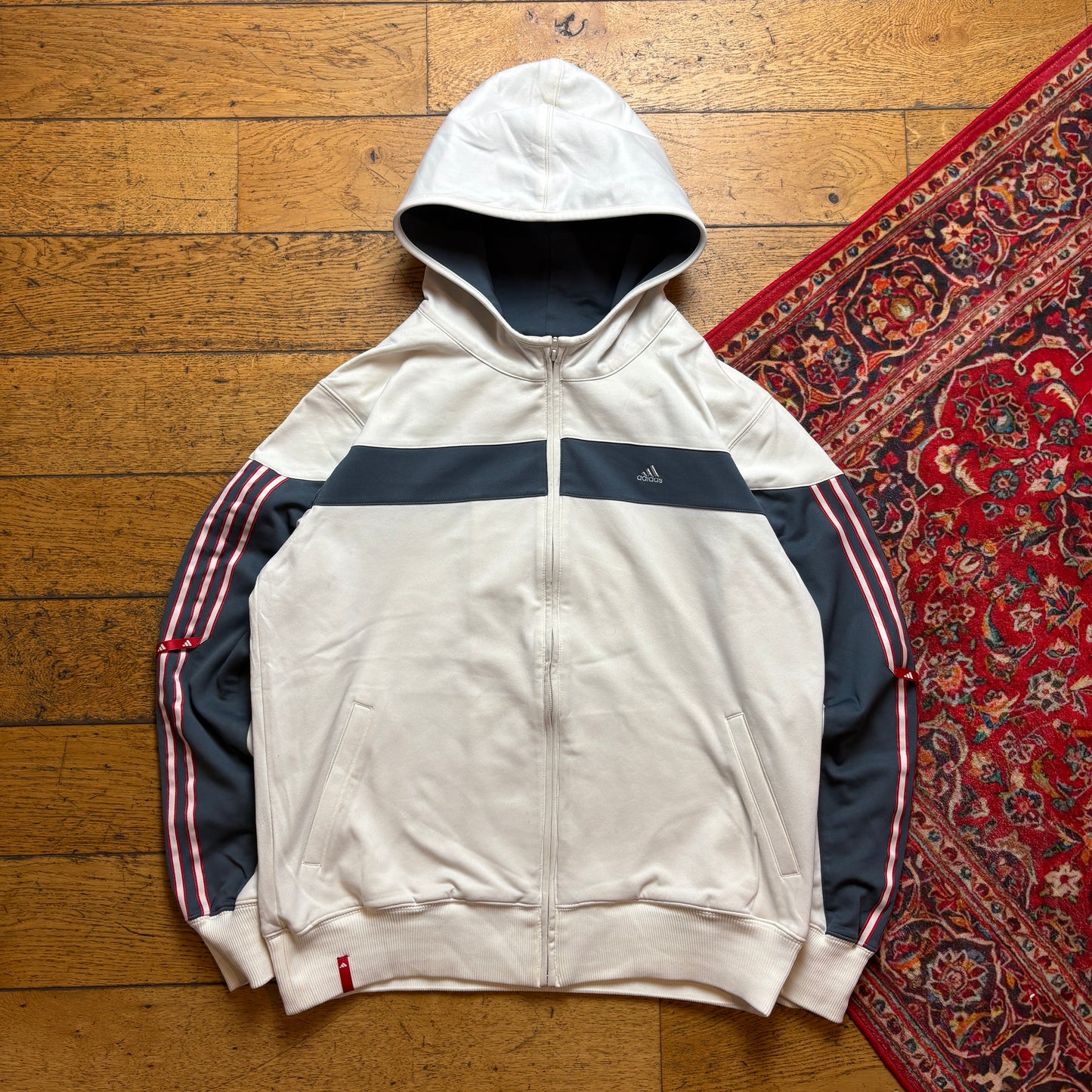 Vintage Adidas White Hoodie Sweatshirt - L